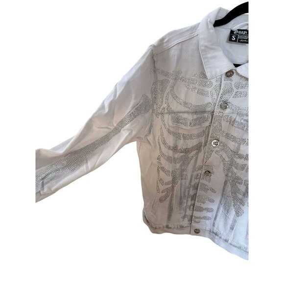 Guapi White Crystal Skeleton Jean Jacket with Silver Detailing Ltd Ed Mens Sz. M - Picture 6 of 14